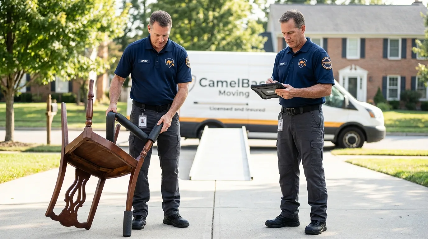 Movers inspecting furniture for damage prevention before loading in Gallatin, TN